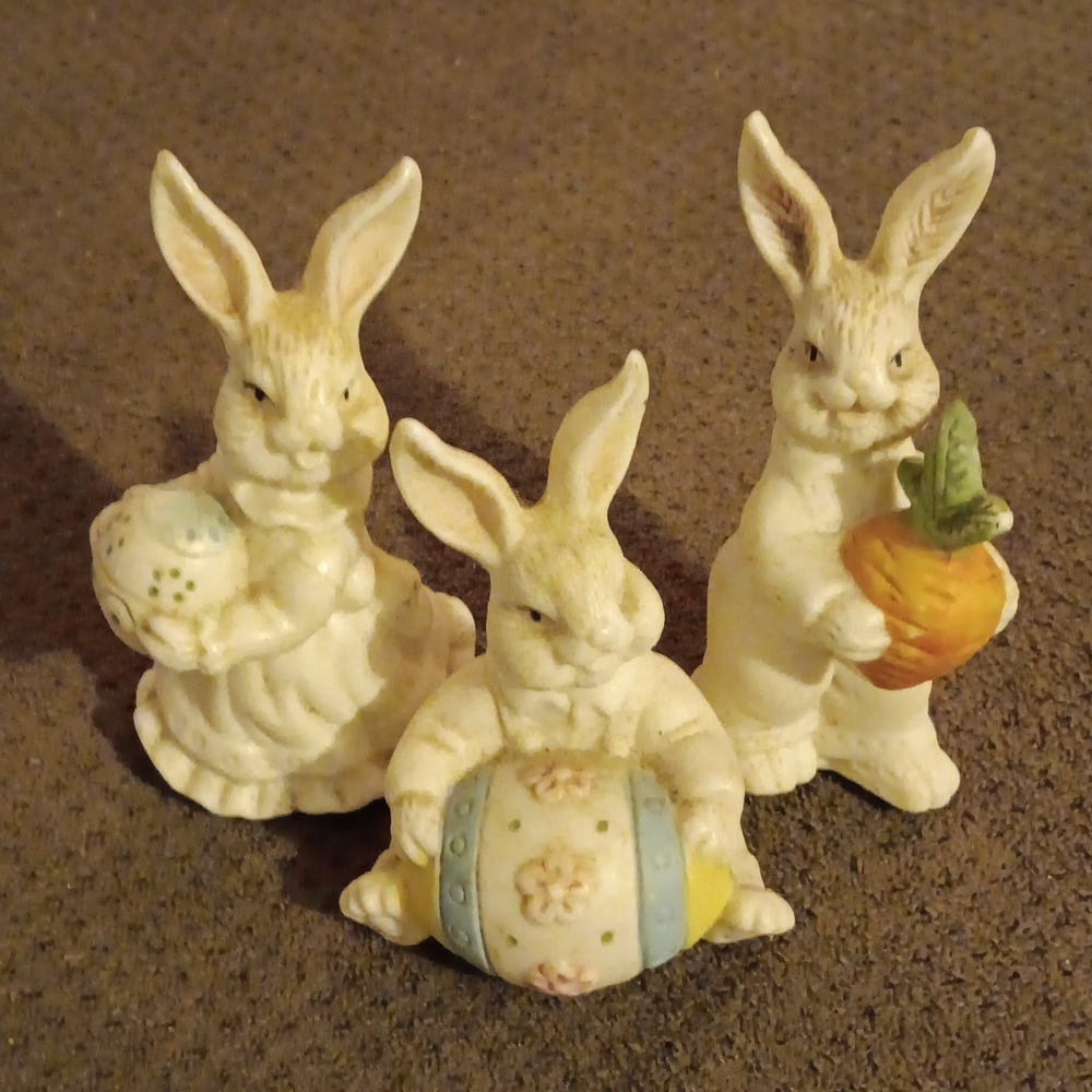 Bisque porcelain easter bunnies set of 3